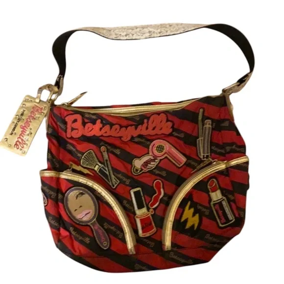 Betsey Johnson Betseyville Embroidered Makeup Patches Purse Handbag, Y2K - Picture 1 of 4
